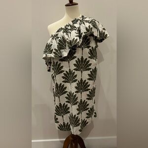 LOFT Green and White Leaf Print Dress